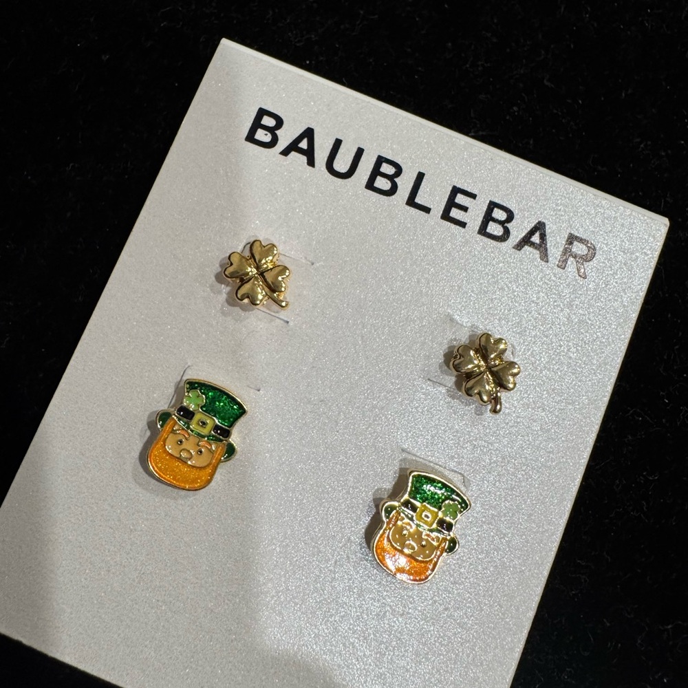 BaubleBar Gold and Green Leprechaun Earrings